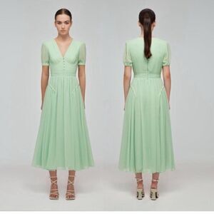 Self Portrait Mint Green Chiffon Midi Dress